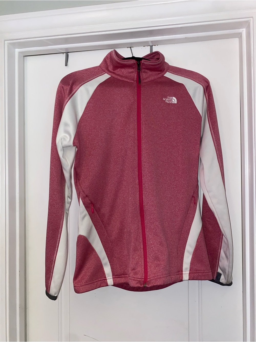 The North Face Women's Rose Pink and White Color Block Full-Zip Jacket Size L